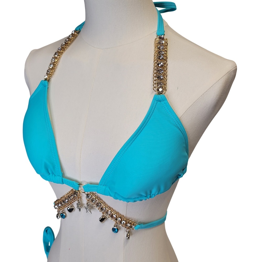 Stunning Turquoise Jeweled Bikini Starfish Charm Two Piece New - Picture 3 of 10